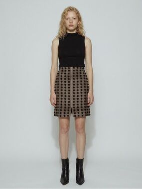 Sonia Rykiel Paris Plaid Wool Mini Skirt FR 40 Brown Black Made in France